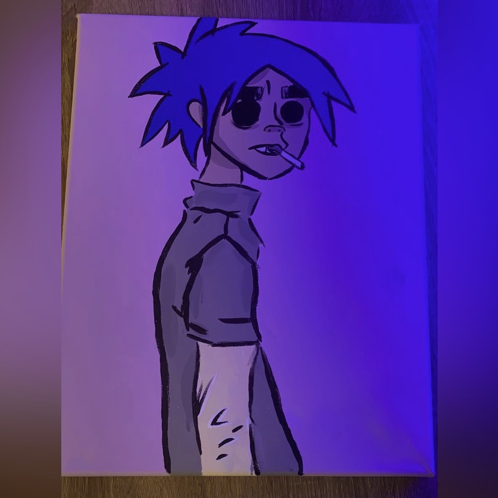 Acrylic painting of 2D from gorillaz